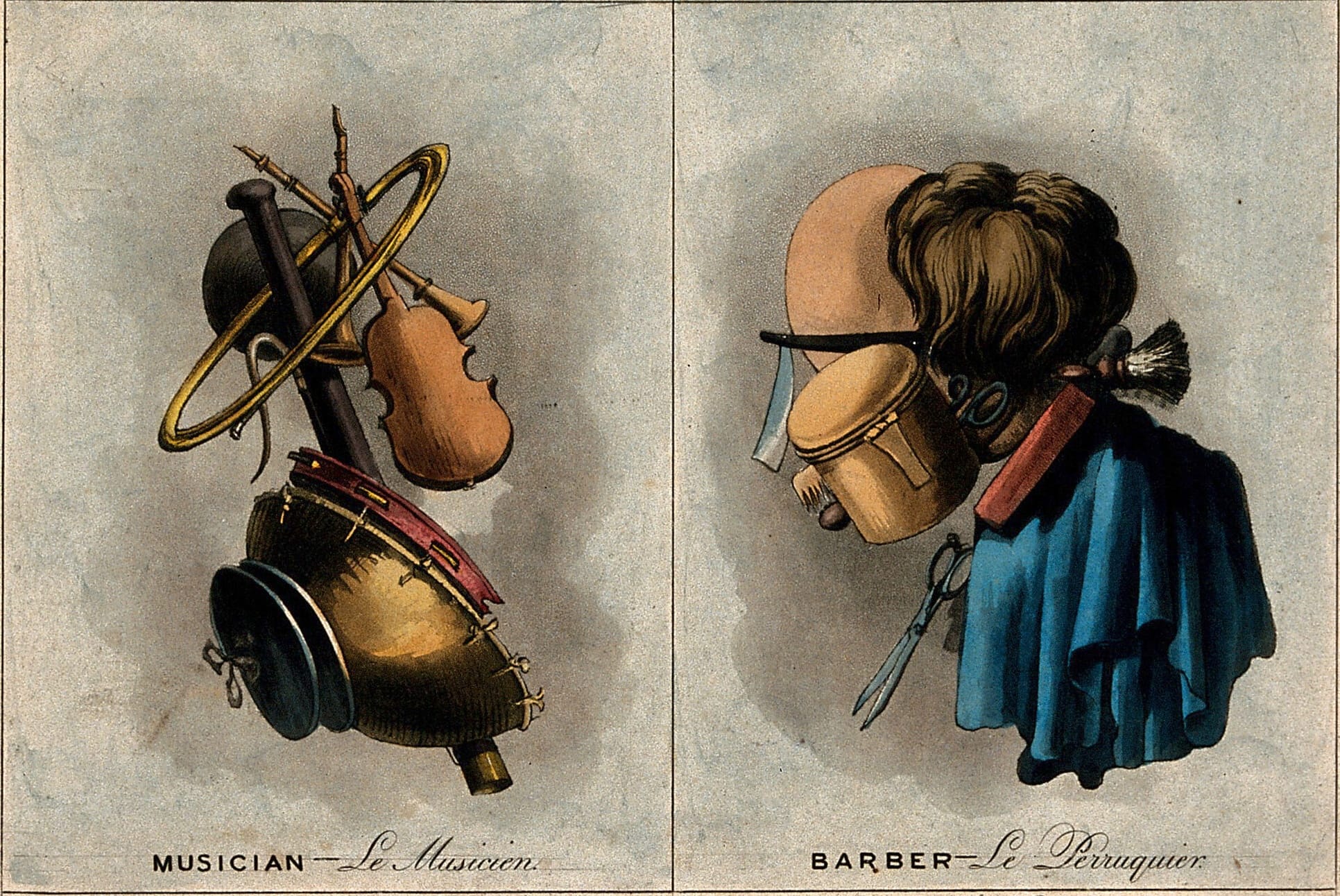 Arcimboldo-esque Portraits Emerge from Tools of the Trade in Early 19th-Century Aquatints